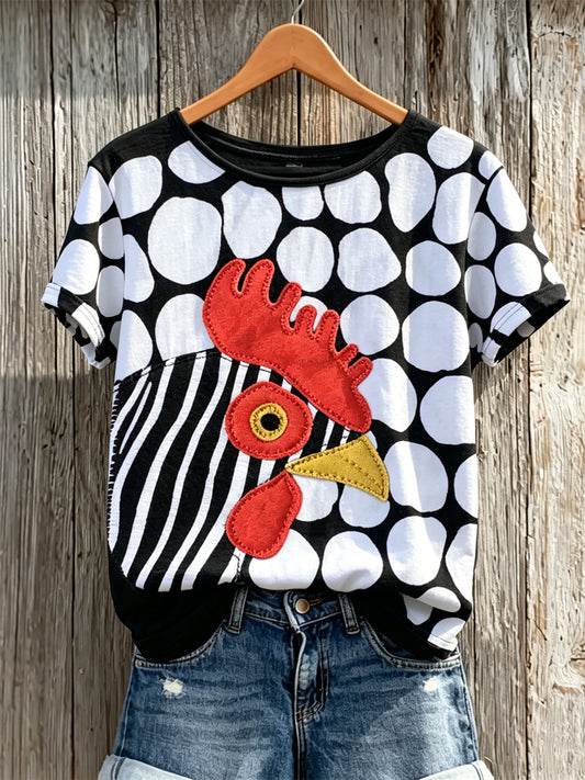 Women's Farm Rooster Geometry Art Print short-sleeved T-shirt