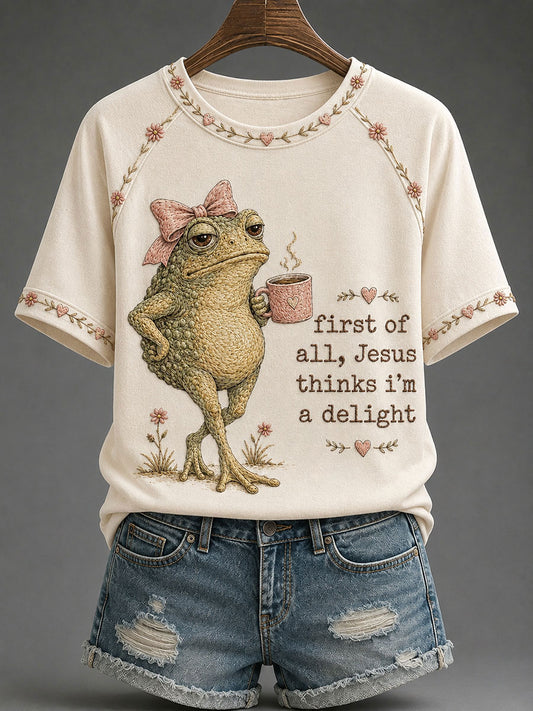 Women's 'Jesus Thinks I'm A Delight' Printed Casual T-Shirt