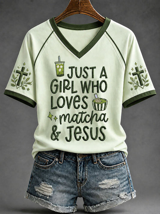 Women's "Just A Girl Who Loves Motcha&Jesus” Faith Casual T-shirt