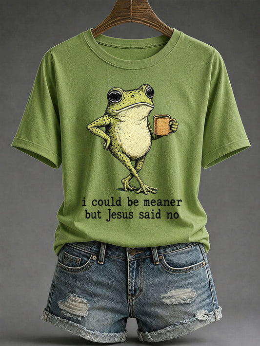 Women's 'I Could Be Meaner But Jesus Said No' Printed Casual T-Shirt