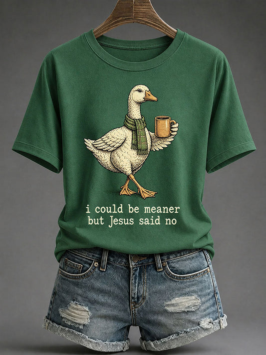 Women's 'I Could Be Meaner But Jesus Said No' Printed Casual T-Shirt