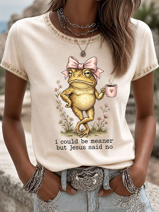 Women's 'I Could Be Meaner But Jesus Said No' Printed Casual T-Shirt