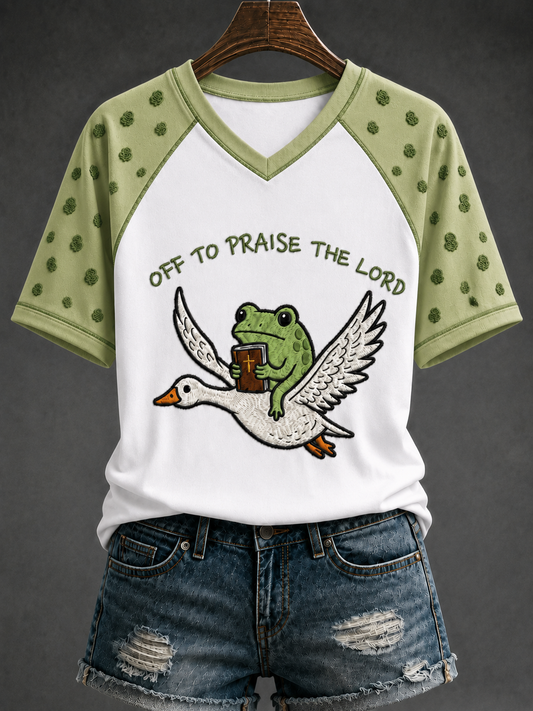 Women's Off To Praise The Lord V-neck Off-shoulder Short-sleeved T-shirt