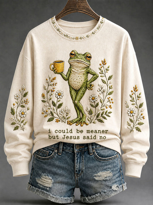 Women's 'I Could Be Meaner But Jesus Said No' Printed Casual Sweatshirt