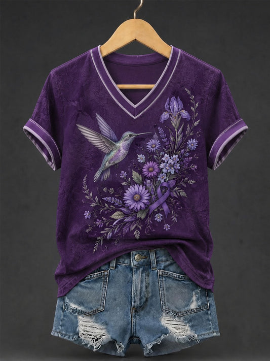 Women's Alzheimer's Awareness Printed V-neck T-shirt