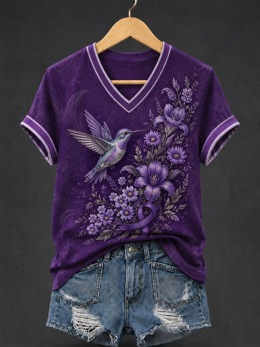 Women's Alzheimer's Awareness Printed V-neck T-shirt