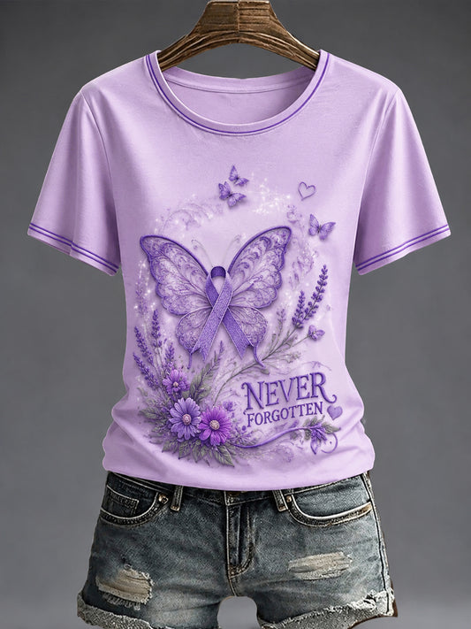 Women's Purple Flora Art Printed T-shirt