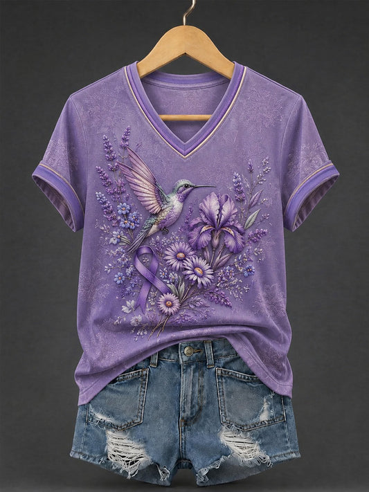 Women's Alzheimer's Awareness Printed V-neck T-shirt