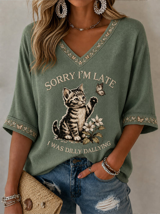 Women's Funny Christian I Was Dilly Dallying Mid-length Sleeves V-Neck T-Shirt