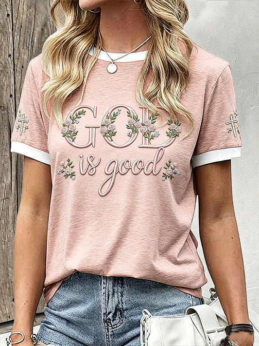 Women's Faith Slogan Pattern Printed Leisure Round Neck Short sleeve T-shirt