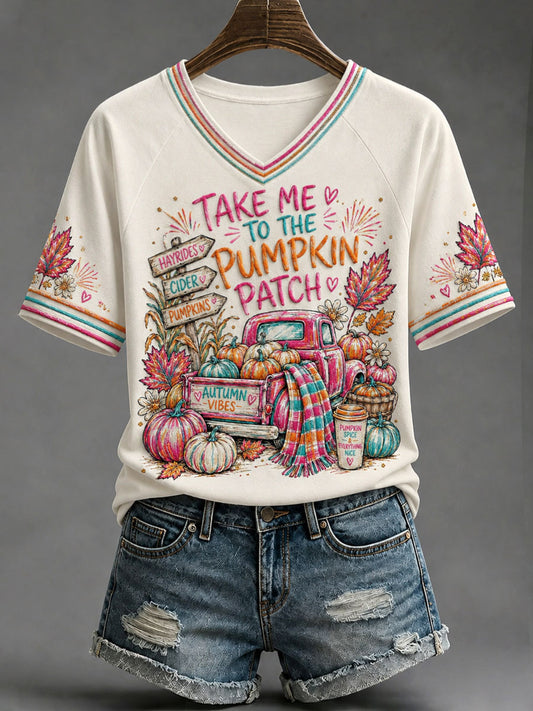 Women's 'take me to the pumpkin patch' V-neck T-shirts