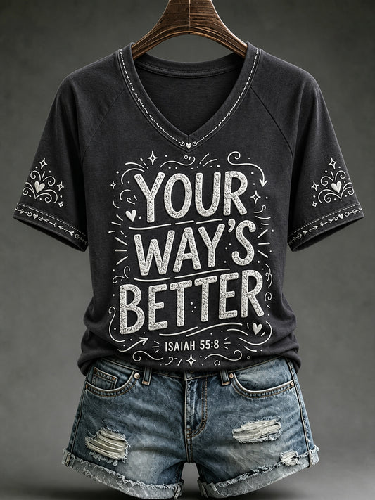 Women's Christian Your Ways Better V-neck Off-shoulder Short Sleeve T-shirt