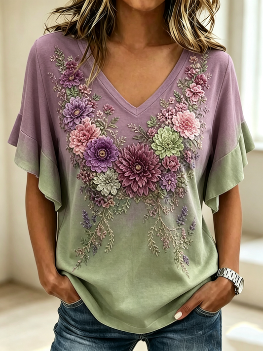 Women's Floral print Shot Short Sleeve T-Shirt