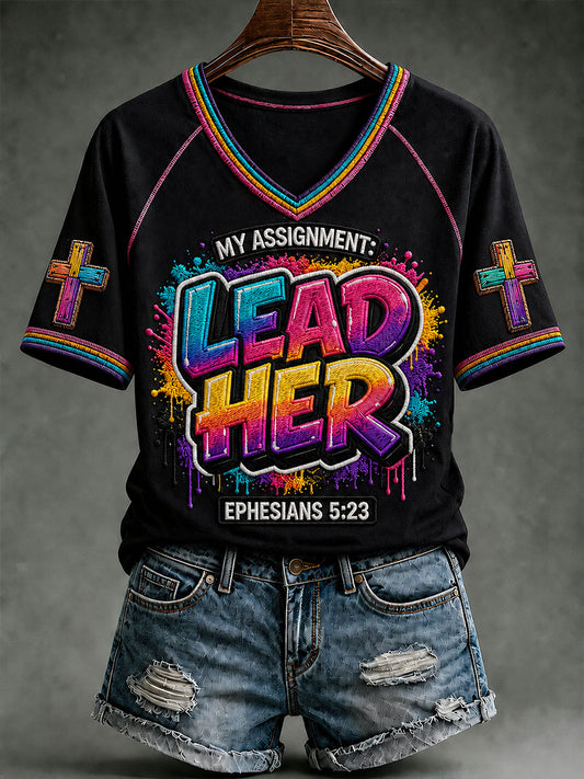 Women's MY ASSIGNMENT: LEAD HER V-neck T-shirt