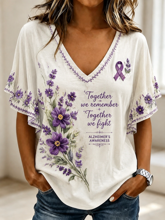 Women's Preventing Alzheimer's disease Floral print Shot Short Sleeve T-Shirt