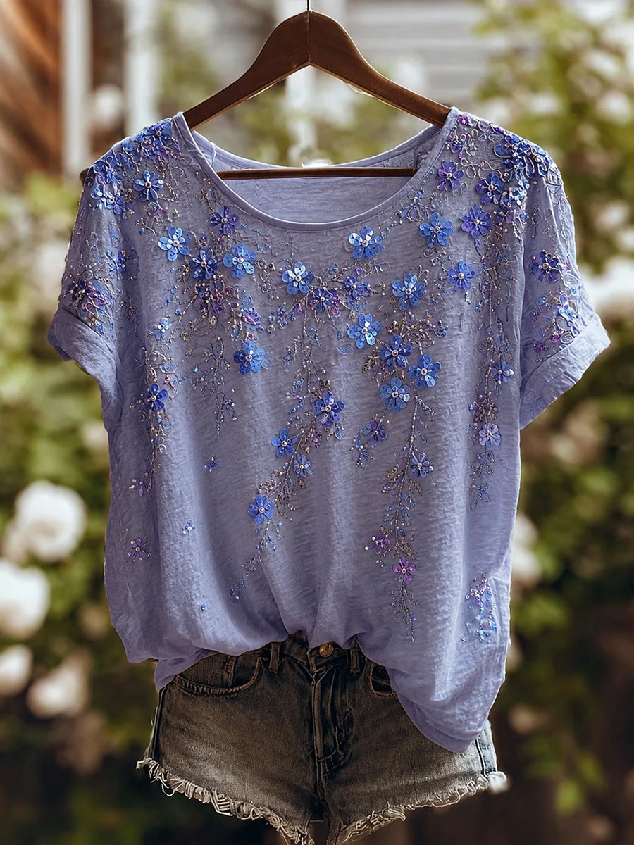 Women's Forget-Me-Not Floral Art Print T-shirt