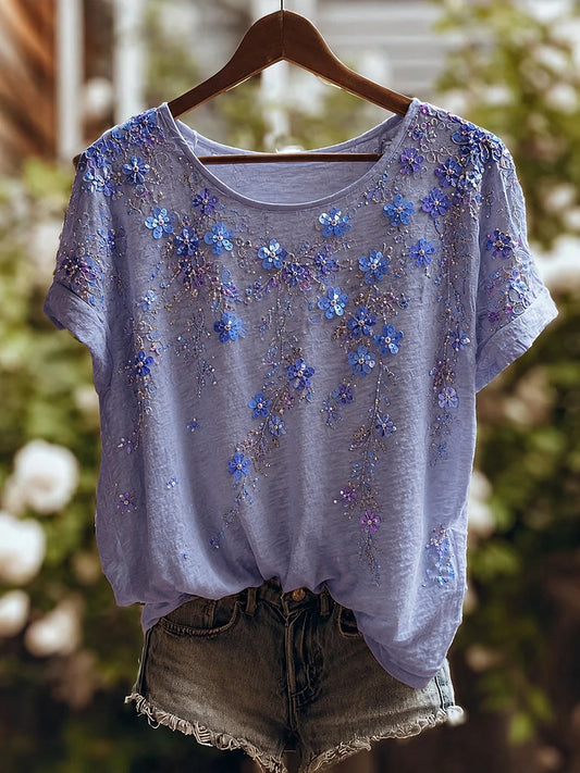 Women's Forget-Me-Not Floral Art Print T-shirt