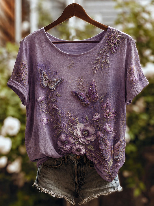 Women's Purple Floral Art Print T-shirt