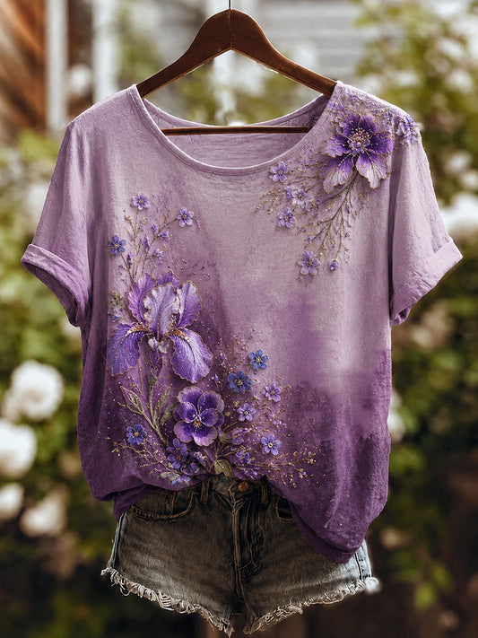 Women's Purple Floral Art Print T-shirt