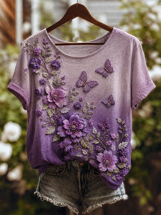 Women's Purple Floral Art Print T-shirt