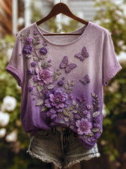 Women's Purple Floral Art Print T-shirt