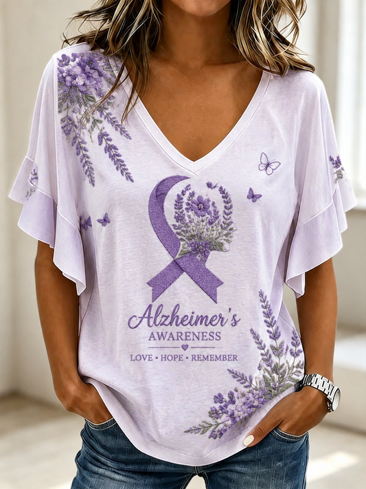 Women's Preventing Alzheimer's disease Floral print Shot Short Sleeve T-Shirt