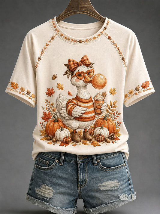 Women's Fall Goose Print Casual T-Shirt