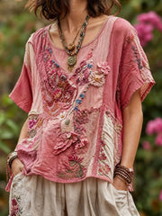 Women's linen short-sleeved T-shirt