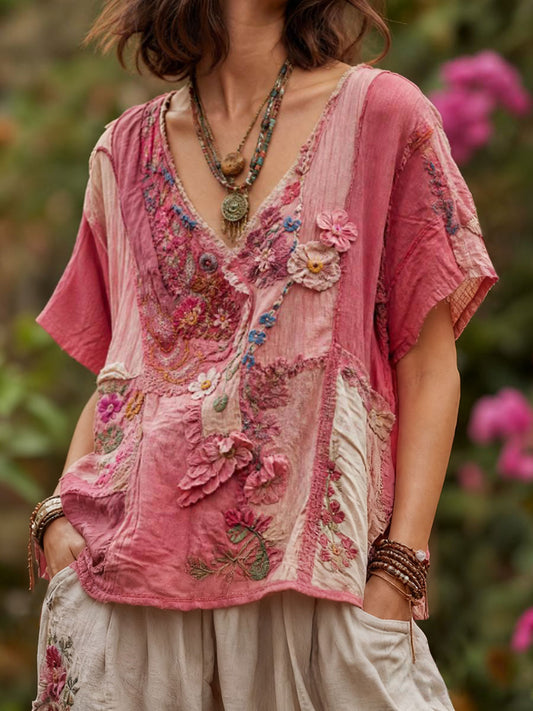 Women's linen short-sleeved T-shirt