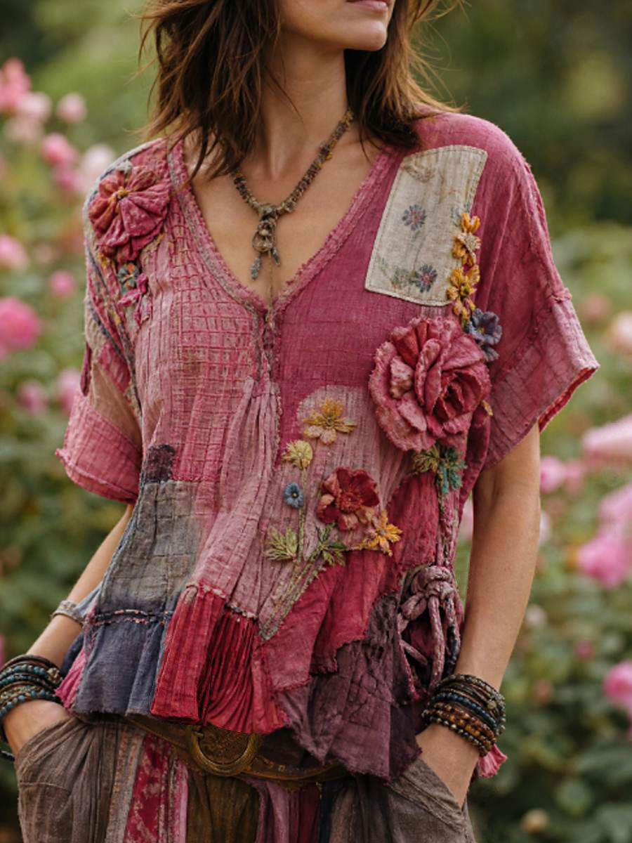 Women's linen short-sleeved T-shirt