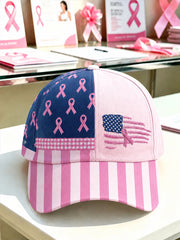 Unisex Breast Cancer Awareness Support Pink Ribbon & Flag Print  Hat