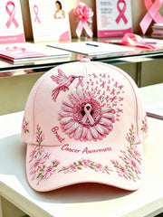 Unisex Breast Cancer Awareness Support Pink Ribbon & Floral Hummingbird Print  Hat