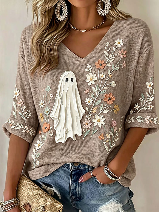 Women's Floral Ghost V-Neck Tops