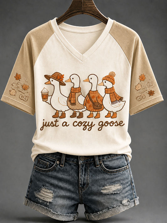 Women's'Just A Cozy Goose' Autumn Animal Series Casual T-shirt