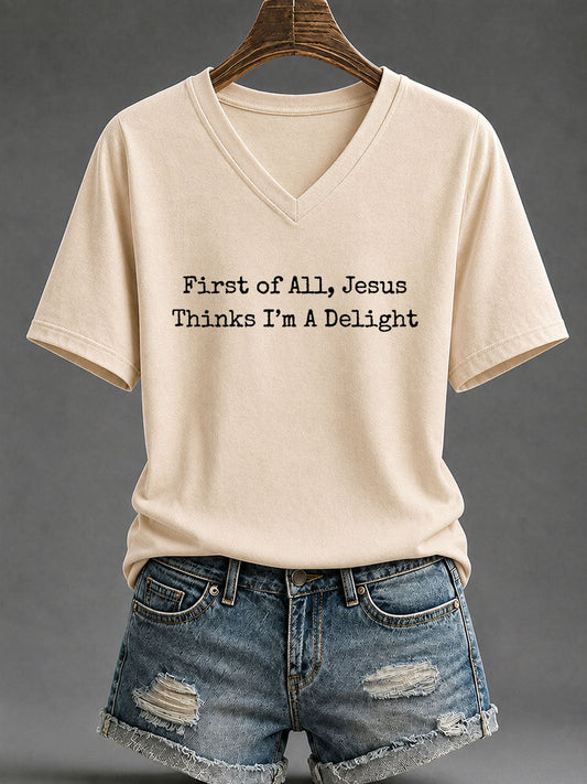 Women's 'Jesus Thinks I'm A Delight' Printed Casual T-Shirt