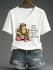 Women's Frog Christ Print Casual T-Shirt