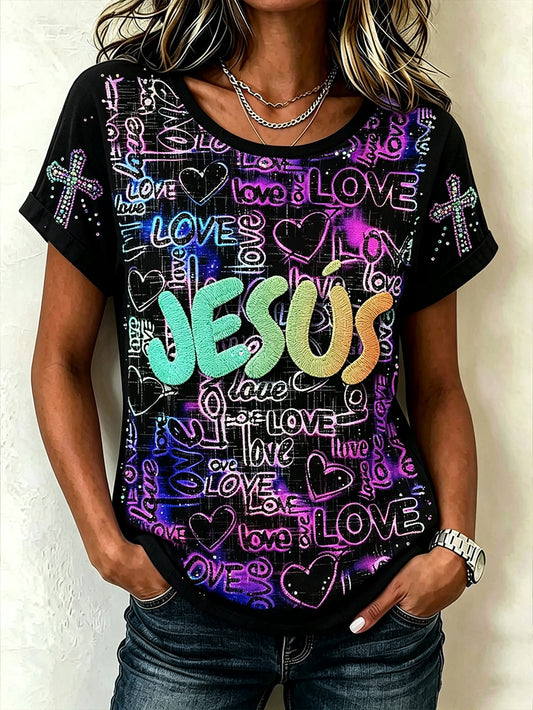 Women's Faith Slogan Pattern Printed Leisure Round Neck Short sleeve T-shirt