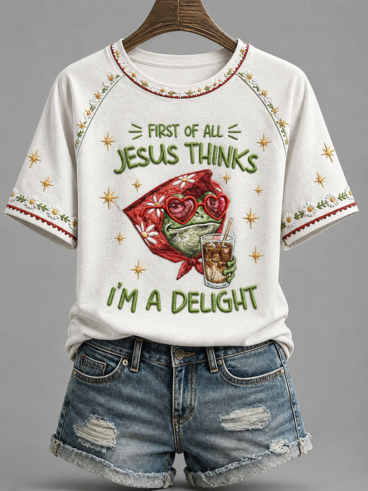 Women's 'Jesus Thinks I'm A Delight' Printed Casual T-Shirt