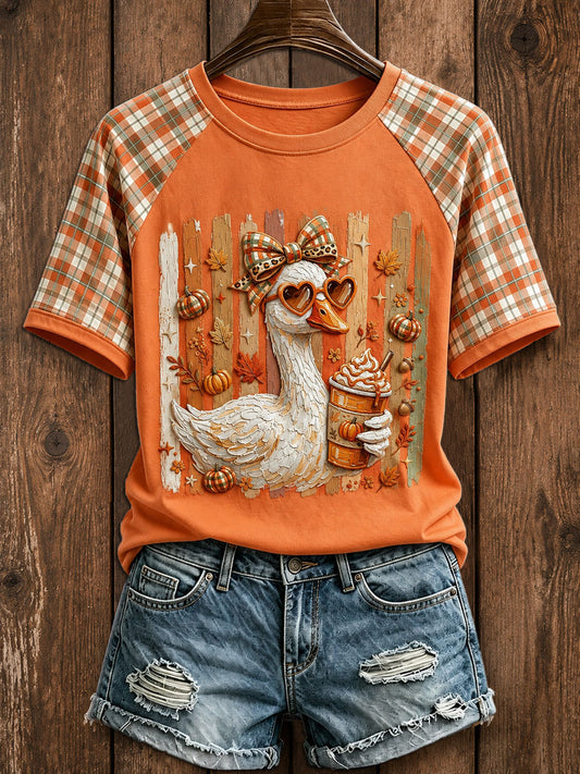 Women's Preppy Fall Goose Round Neck Short Sleeve T-shirt