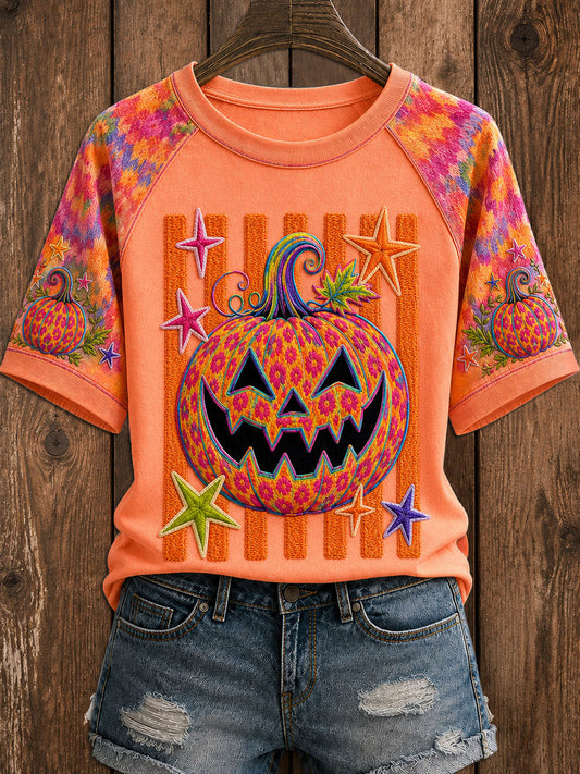 Women's Halloween Pumpkin  Round Neck Short Sleeve T-shirt