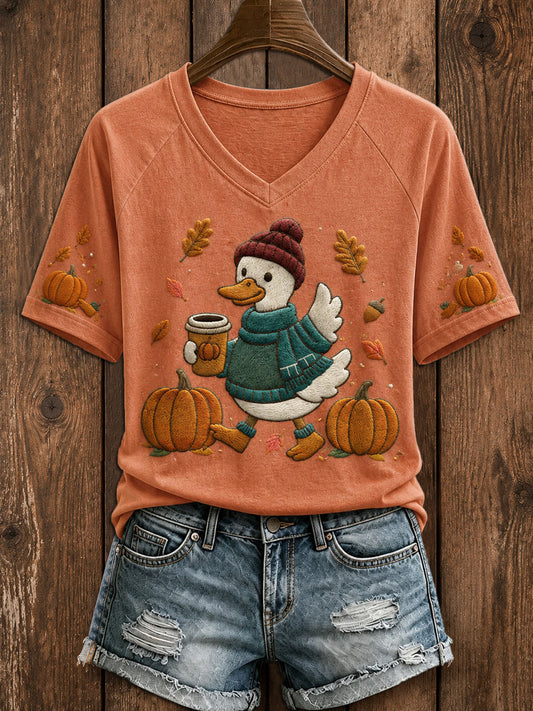 Women's Just a Fall Goose V-neck Off-shoulder Short Sleeve T-shirt