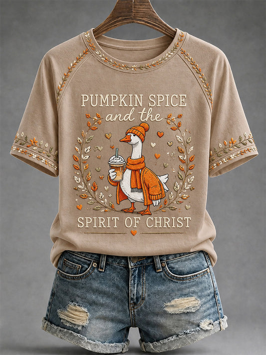 Women's Pumpkin Spice And The Spirit Of Christ Print Casual Tee