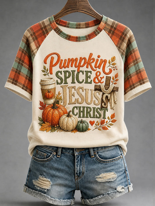 Women's Pumpkin Spice & Jesus Christ Print Casual Tee