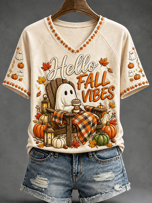 Women's Autumn-Themed Casual T-Shirt