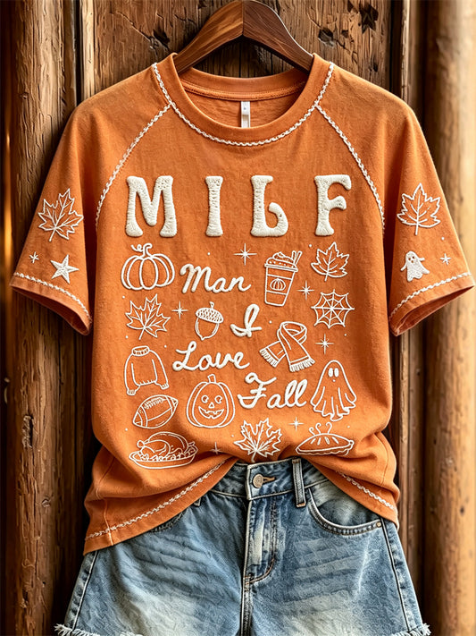Women's MILF Man I Love Fall Cozy Fall Elements Print short sleeve T-shirt