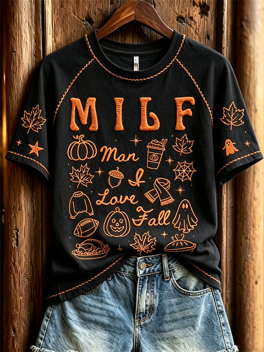 Women's MILF Man I Love Fall Cozy Fall Elements Print short sleeve T-shirt