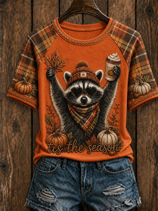 Women's Retro Autumn Tis The Season Pumpkin Short Sleeve T-shirt