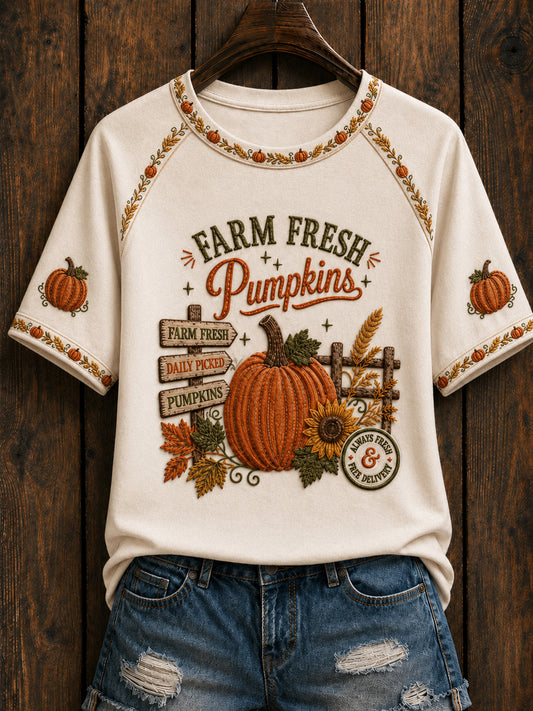Women's  Autumn Farm Fresh Pumpkins  Short Sleeve T-shirt