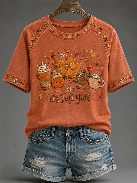 Women's It's Fall Y'all Print Casual T-Shirt
