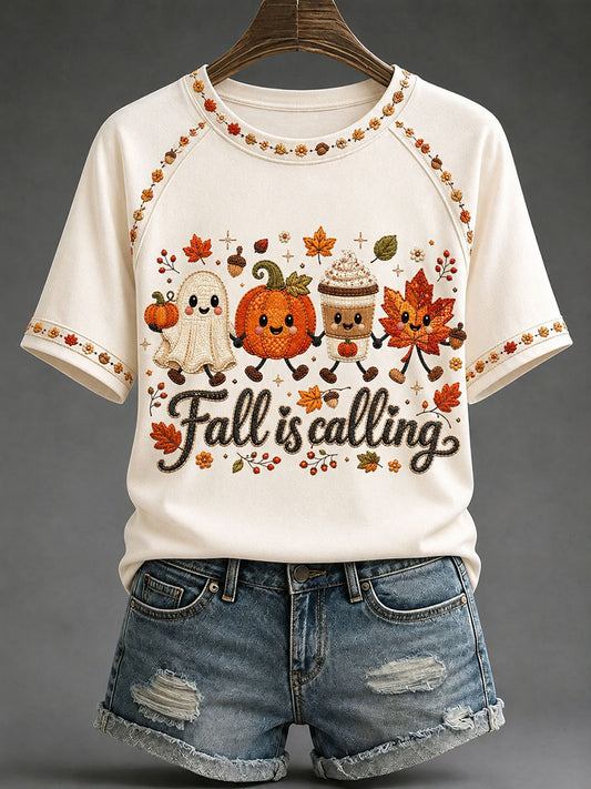 Women's Fall Is Calling Printed Casual T-Shirt